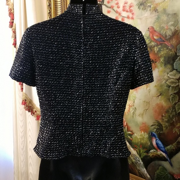 Oleg Cassini Ladies Black Formal Beaded Top Small - Picture 3 of 5